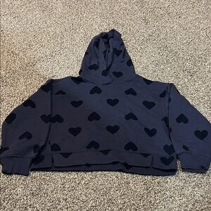 Navy Hoodie with Black Heart Pattern